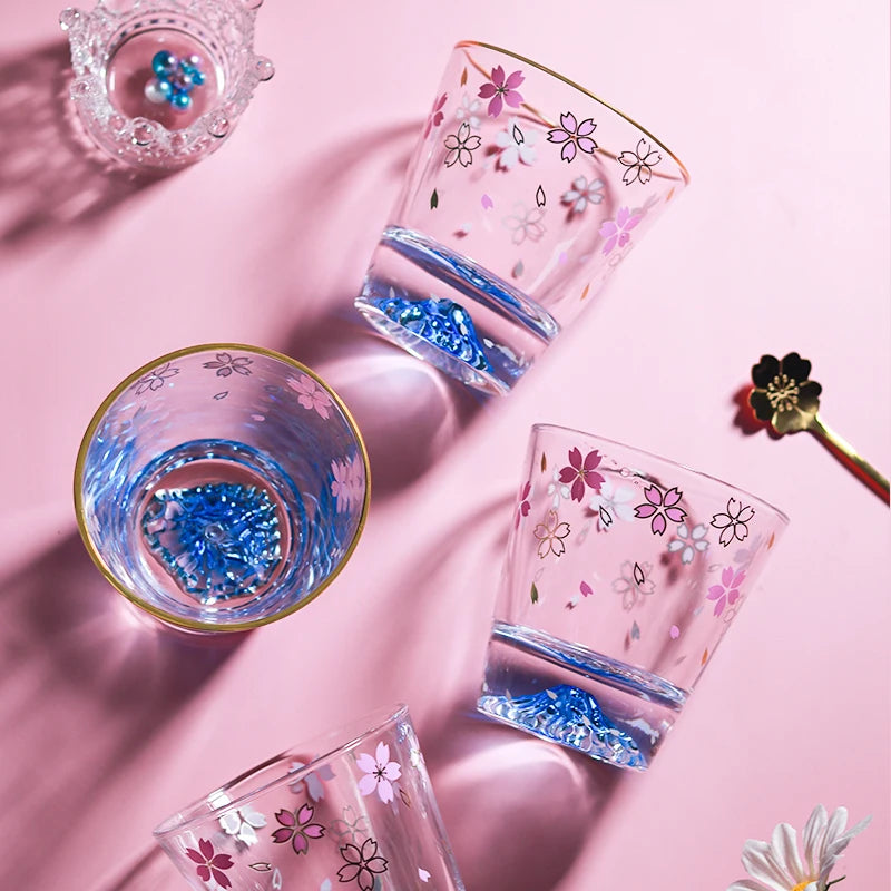 Fuji Mountain Sakura Glass Cup Glass