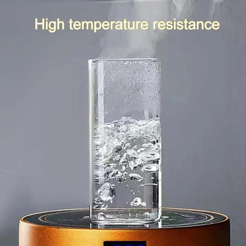 Square Heat Resistant Glass Cup With Lid and Straw