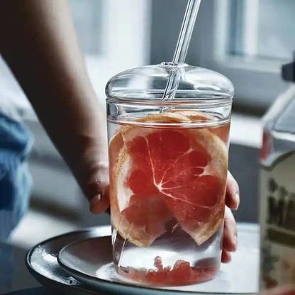 Glass Cup with Lid and Straw