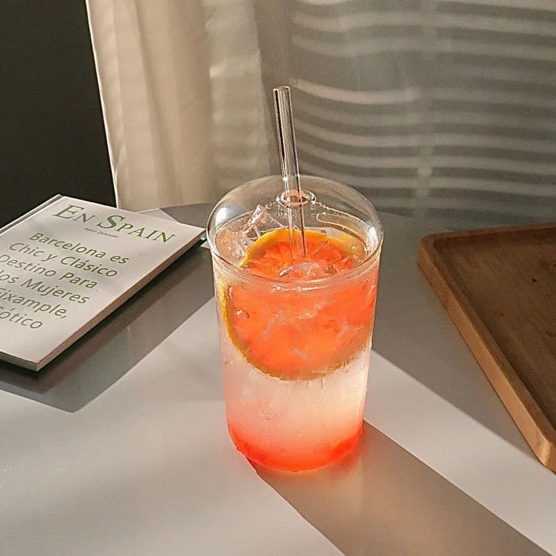 Glass Cup with Lid and Straw