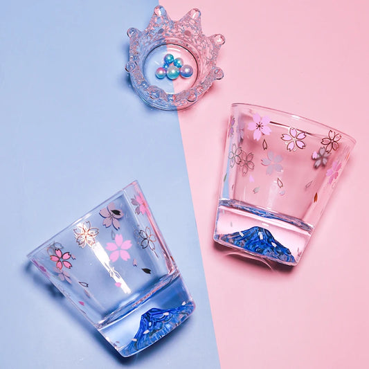 Fuji Mountain Sakura Glass Cup Glass