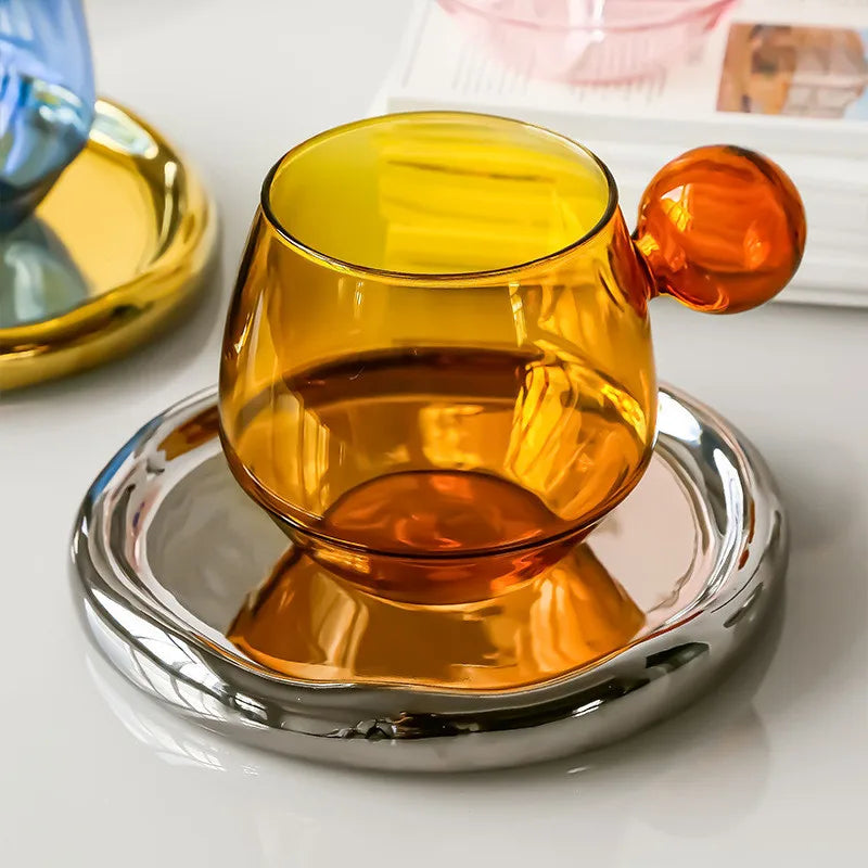 Beautiful Colored Glass Coffee Mug with Cute Handle