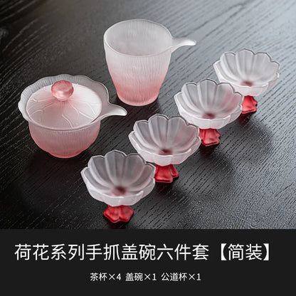 Pink Flower Glass Tea Set