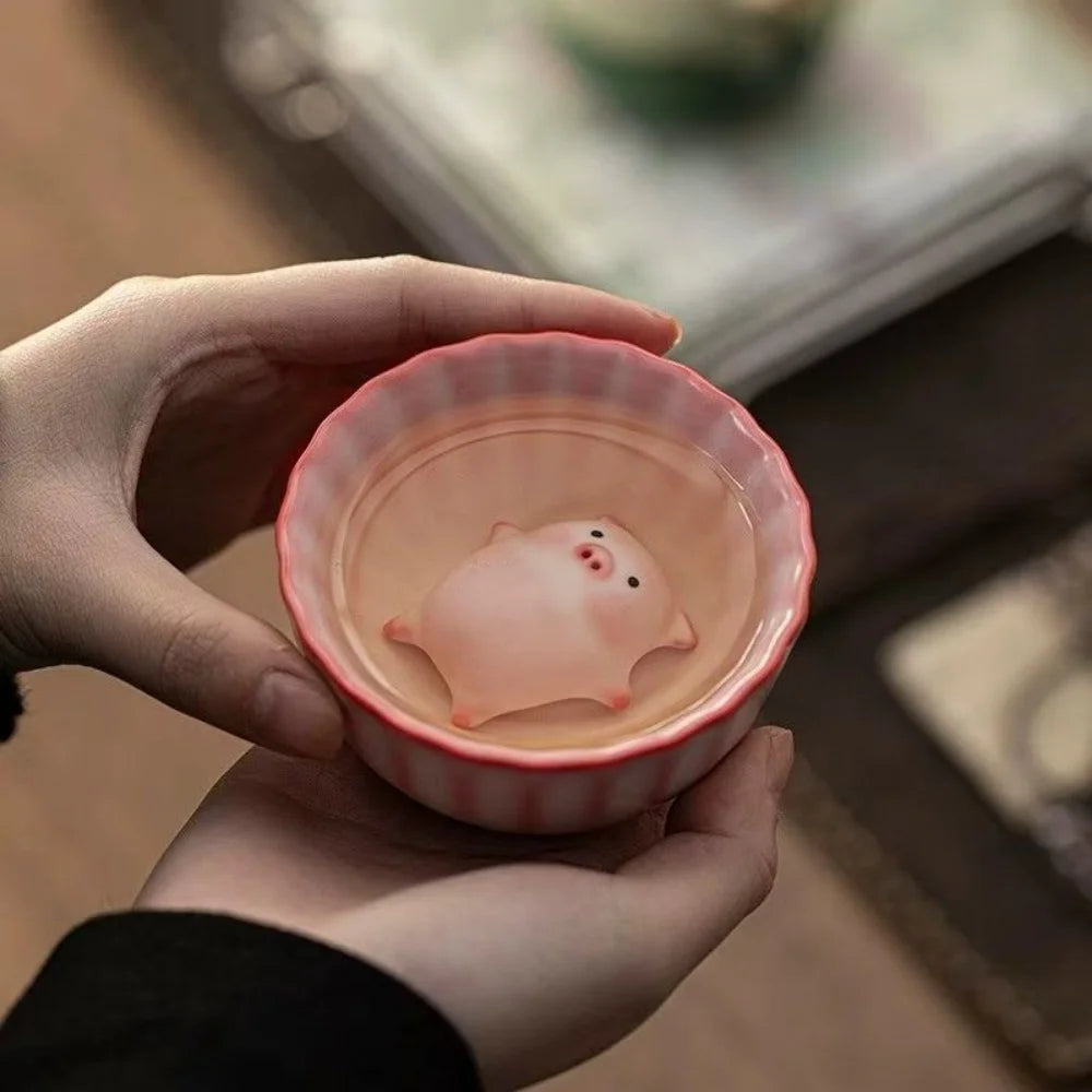 Cartoon Ceramic Tea Cup Little Pig Spit Bubbles