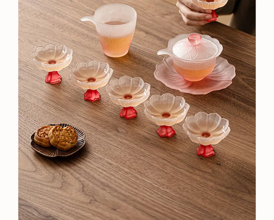 Pink Flower Glass Tea Set