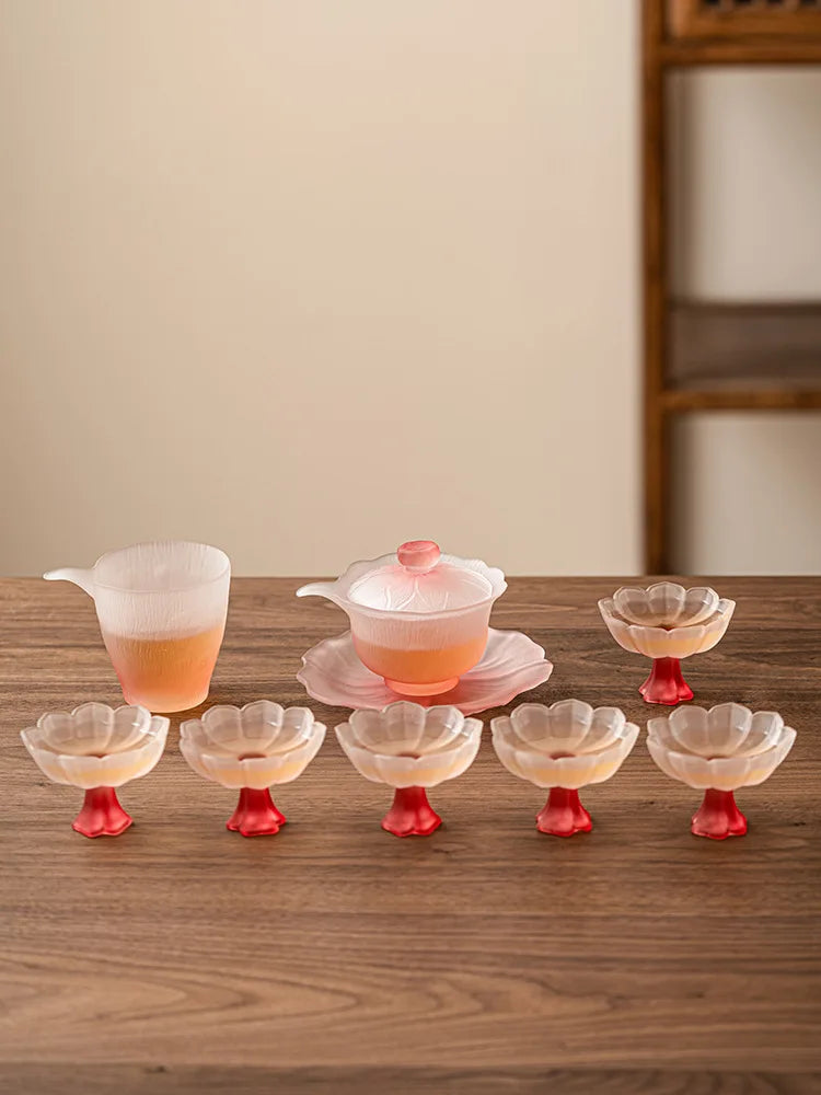 Pink Flower Glass Tea Set