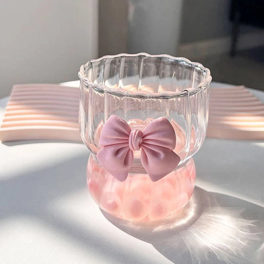 Pink Bow Glass Cup