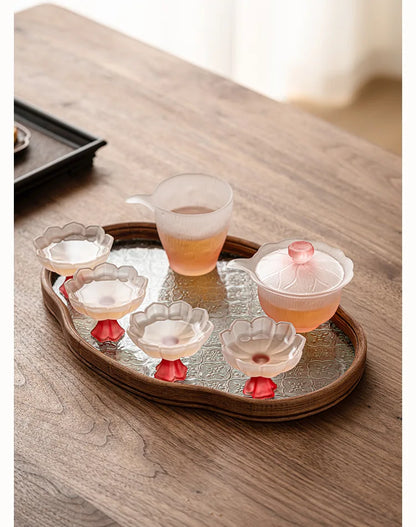 Pink Flower Glass Tea Set