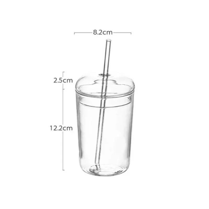 Glass Cup with Lid and Straw