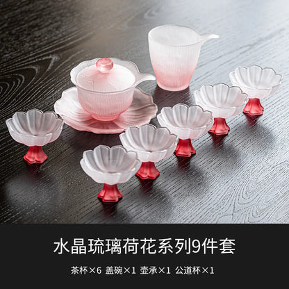 Pink Flower Glass Tea Set