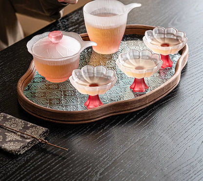 Pink Flower Glass Tea Set