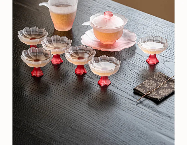 Pink Flower Glass Tea Set